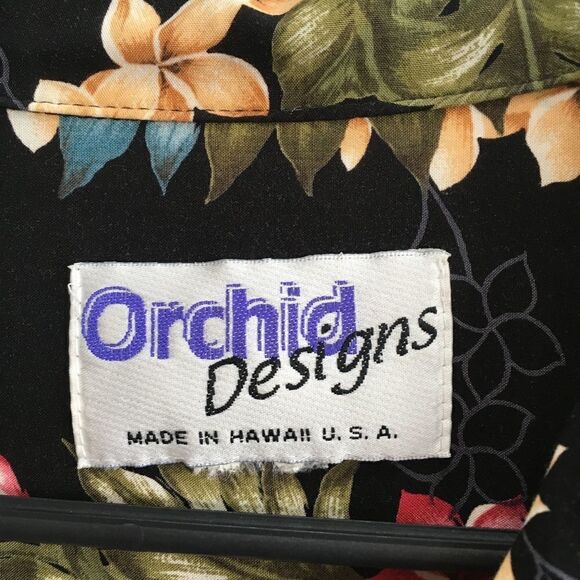 VINTAGE ORCHID DESIGNS HAWAIIAN SHIRT IN BLACK FLORAL‎ - Picture 2 of 6